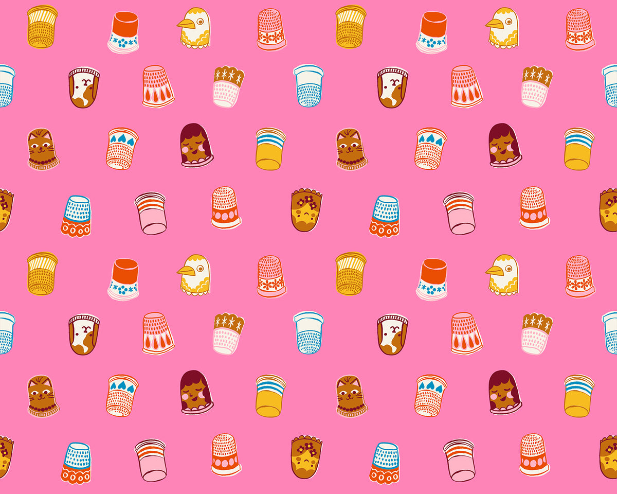 PREORDER 1-800-Notion || Thimbles Flamingo || Cotton Quilting Fabric
