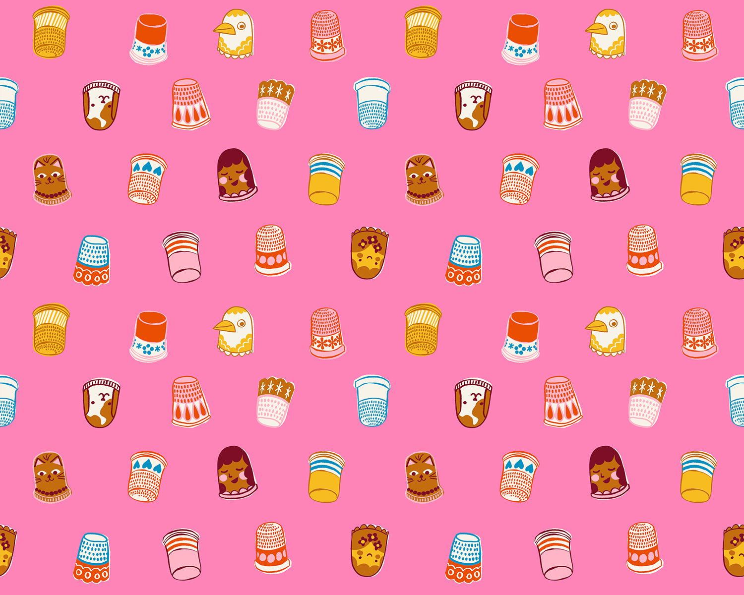 PREORDER 1-800-Notion || Thimbles Flamingo || Cotton Quilting Fabric