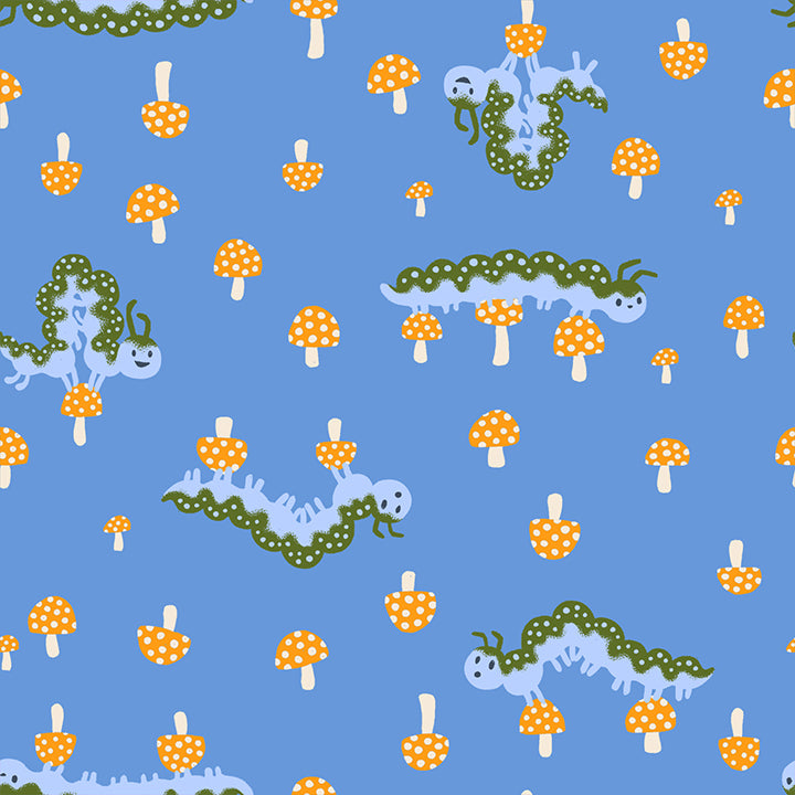 PREORDER Hello Alice || Caterpillar Lindley Blue || Cotton Quilting Fabric