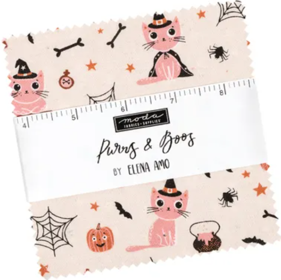 Purrs & Boos || 42pc Charm Pack || Cotton Quilting Fabric