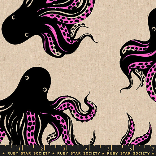 PREORDER Ink Shop || Mystery Food Neon Pink || Cotton Linen Canvas HALF YARD