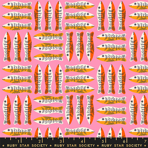 PREORDER 1-800-Calico || Little Sardines Lucky Pink || Cotton Quilting Fabric