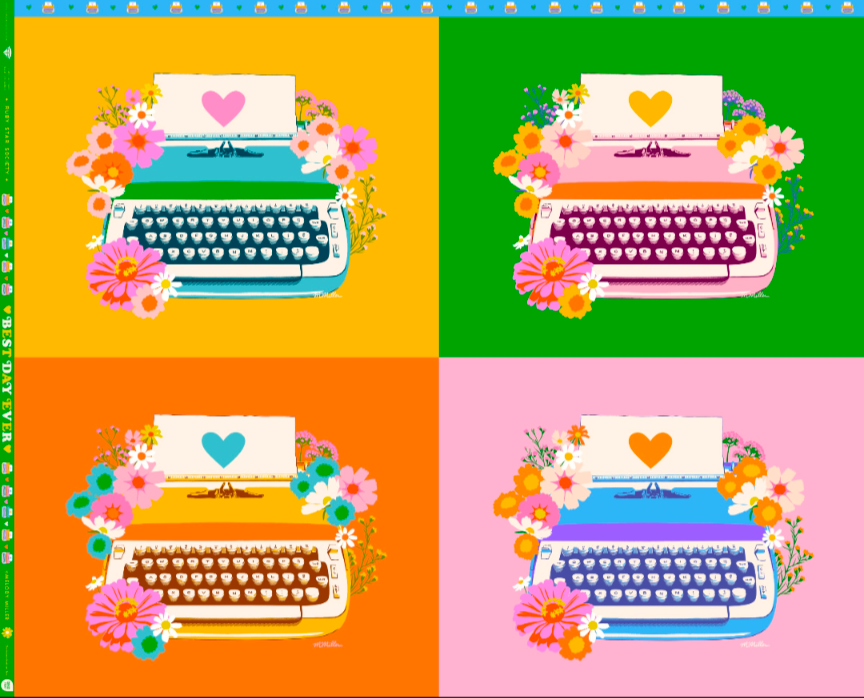 PREORDER Best Day Ever || Typewriter Panel Multi  || Cotton Quilting Fabric