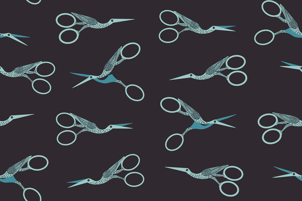 PREORDER 1-800-Notion || Stork Scissors Soft Black || Cotton Quilting Fabric