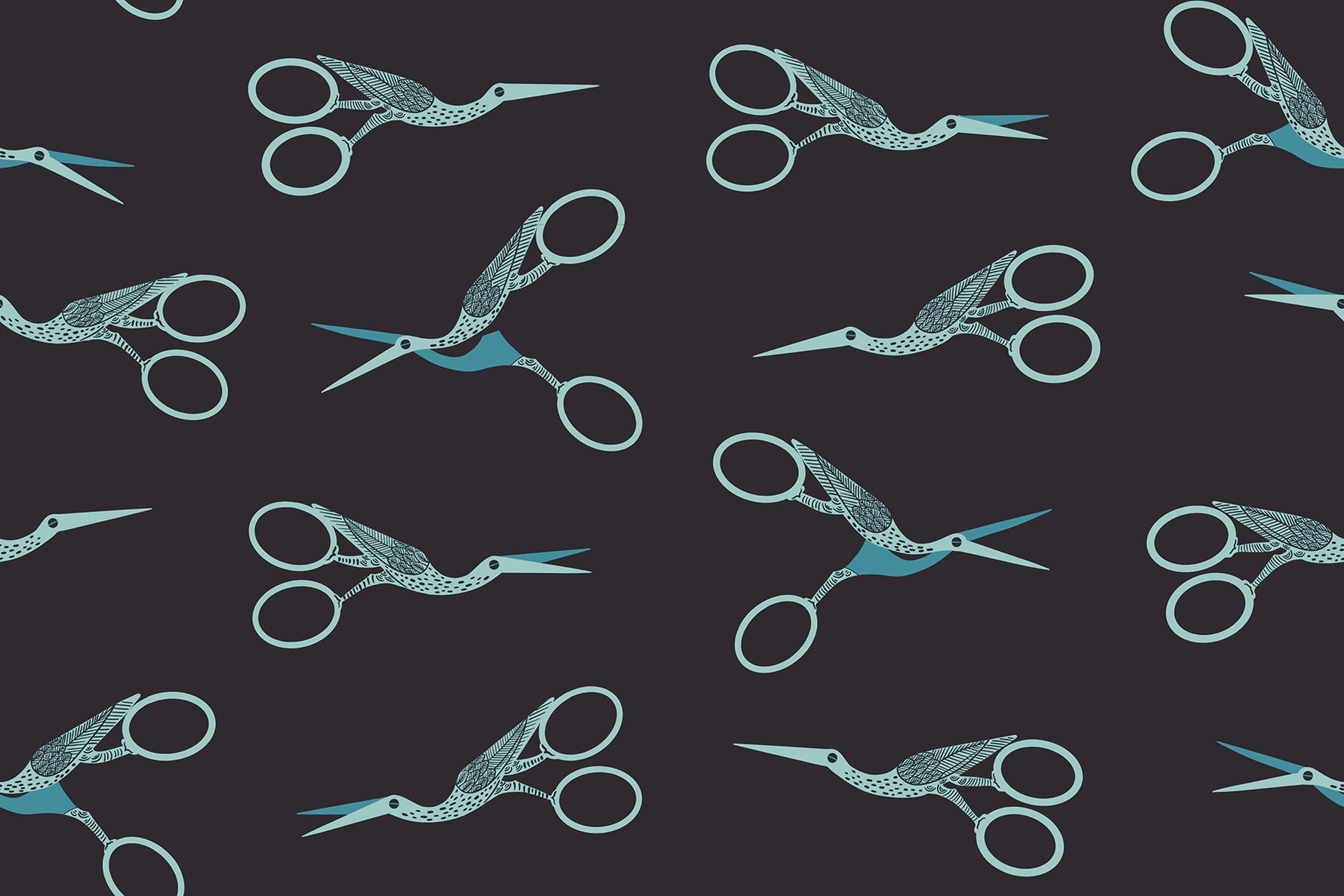 PREORDER 1-800-Notion || Stork Scissors Soft Black || Cotton Quilting Fabric