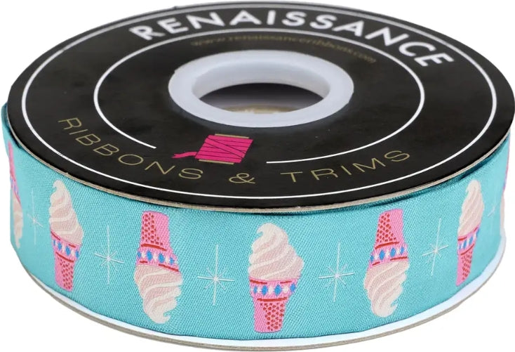 French Fries Ribbon Designer Renaissance Ribbons: Ice Cream in Turquoise 1.25