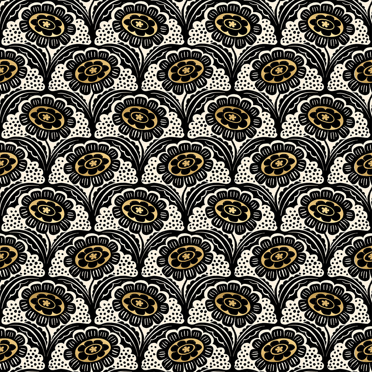 PREORDER Ink Shop || Scallop Flower Gold || Cotton Quilting Fabric