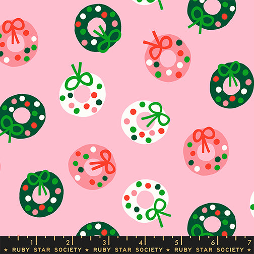 PREORDER MERRY HAPPY || Bough Down Melody Pink || Cotton Quilting Fabric