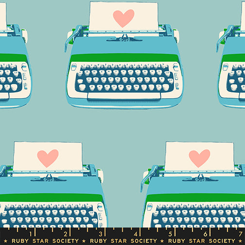 PREORDER Best Day Ever || Typewriters Turquoise || Cotton Quilting Fabric