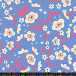 PREORDER Persimmon || Blossoms Lindley Blue || 108" Cotton Quilting Fabric HALF YARD