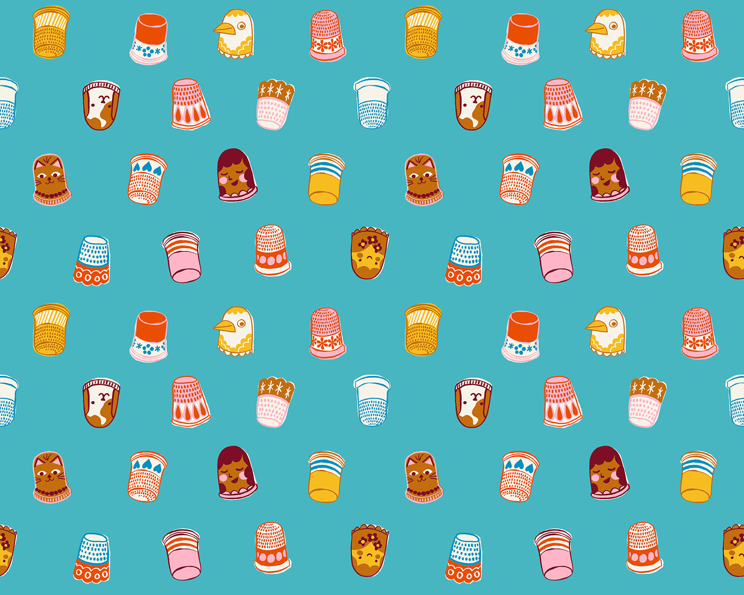 PREORDER 1-800-Notion || Thimbles Turquoise || Cotton Quilting Fabric