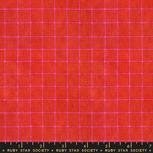 PREORDER Warp and Weft Mystic Fable || Small Windowpane Red || Cotton Woven Quilting Fabric