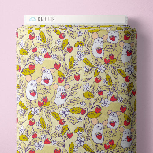 Forest Friends || Strawberry Mice || Organic Cotton Quilting Fabric