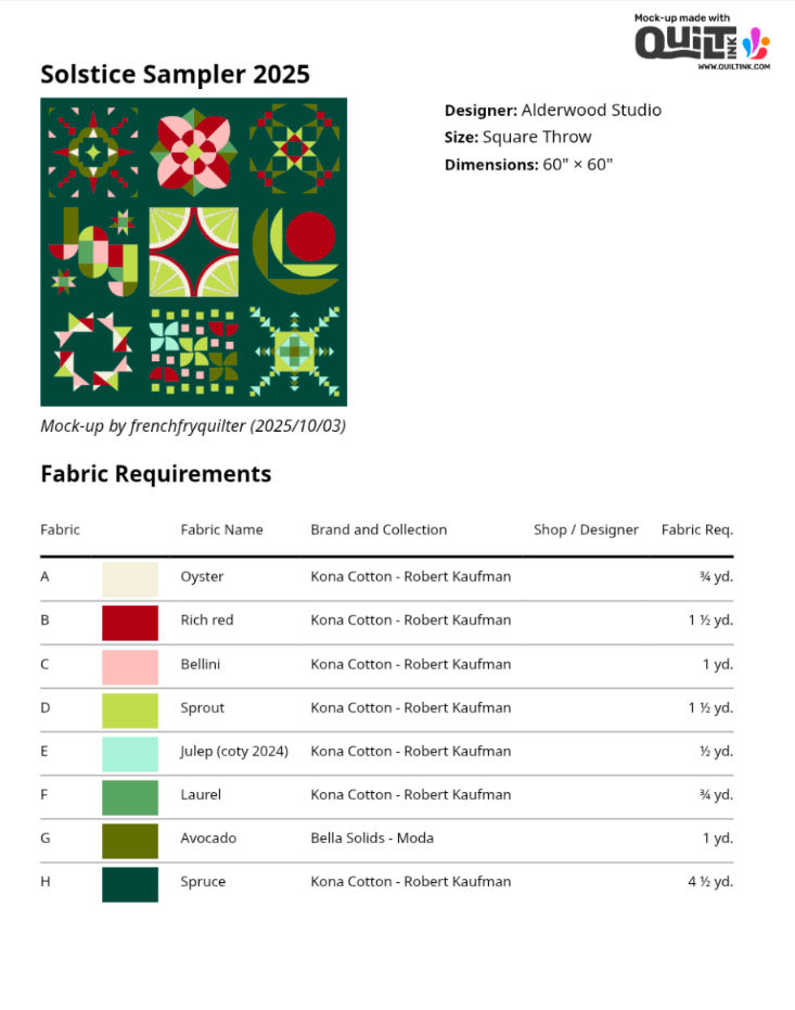 Solstice Sampler 2025 Quilt Kit SPRUCE