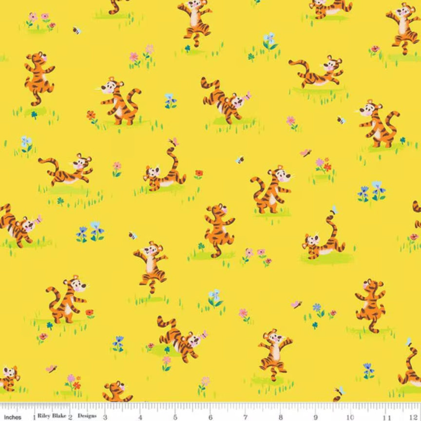 100 Aker Woods || Tigger Bounce Yellow || Cotton Quilting Fabric
