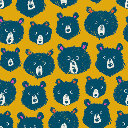 PREORDER TEDDY AND THE BEARS || Teddy and the Bears Goldenrod || Cotton Quilting Fabric