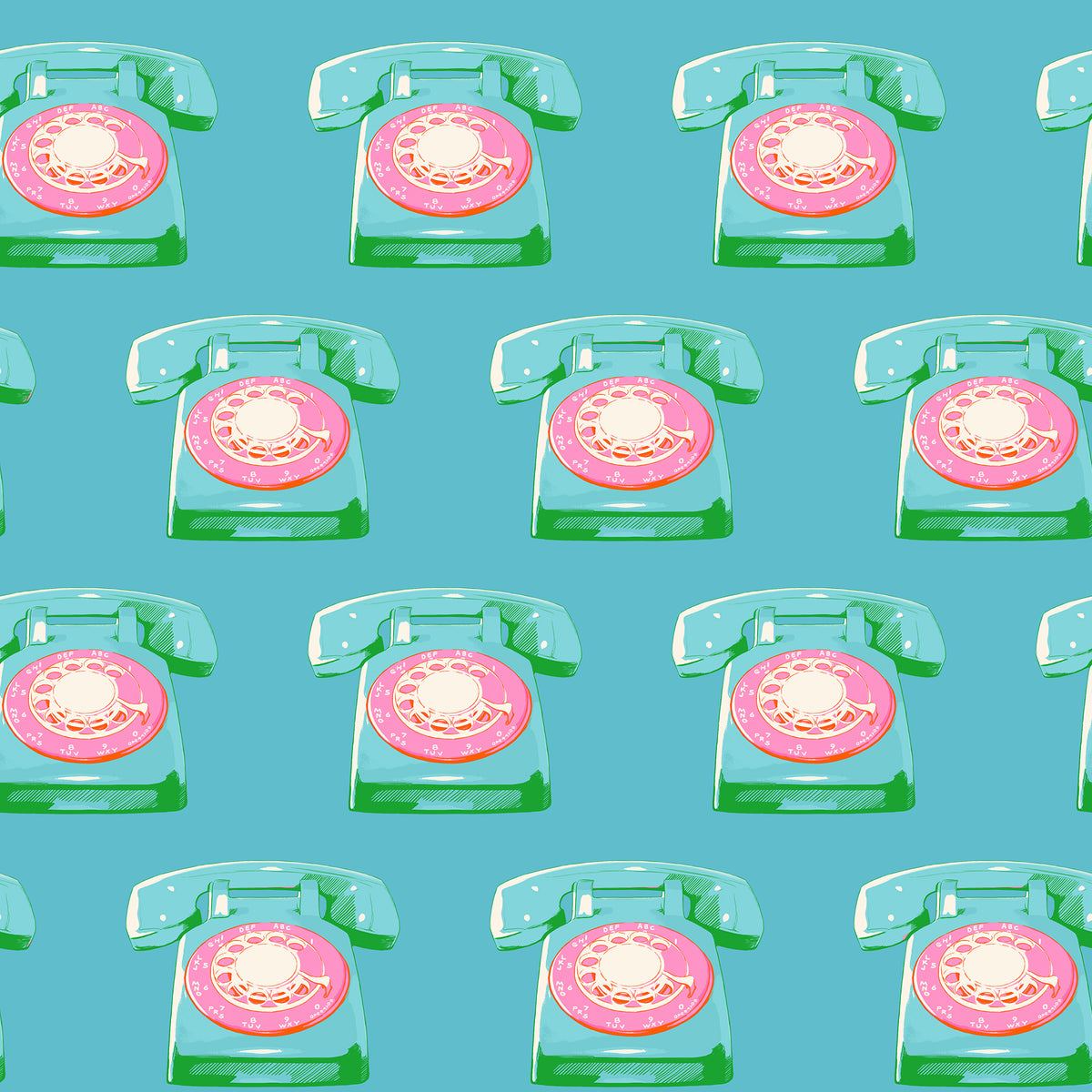 PREORDER Sparkle Mart || Telephones Dark Turquoise || Cotton Quilting Fabric