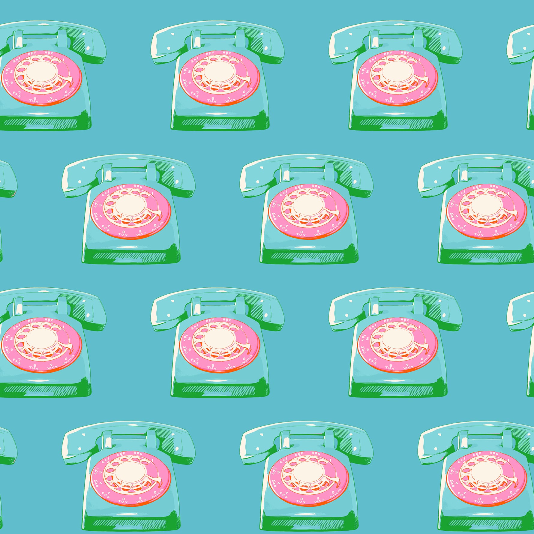PREORDER Sparkle Mart || Telephones Dark Turquoise || Cotton Quilting Fabric