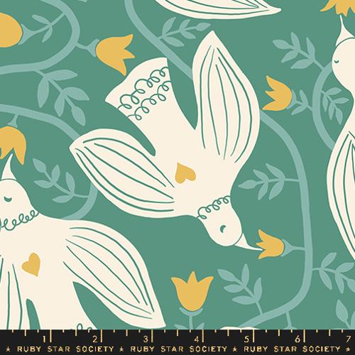 Endpaper || Hummingbirds Watercress || Linen Canvas || Half Yard
