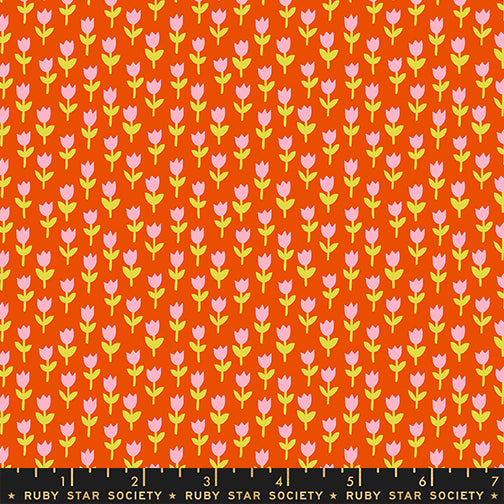 PREORDER 1-800-Calico || Tulips Warm Red || Cotton Quilting Fabric