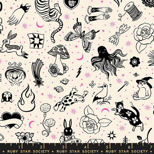 PREORDER Ink Shop || Tattoo Flash Natural || Cotton Quilting Fabric