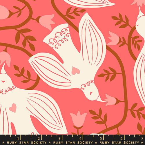 Endpaper || Hummingbirds Strawberry || Linen Canvas || Half Yard