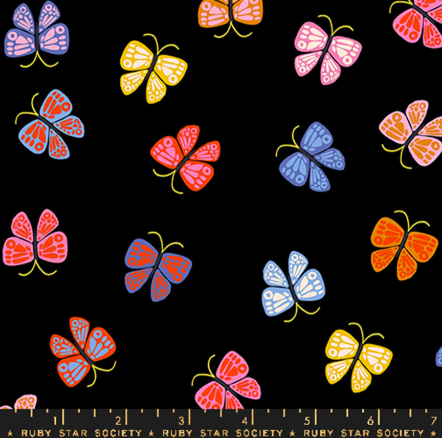 Ooh Lucky Lucky || Butterfly Black || Cotton Quilting Fabric