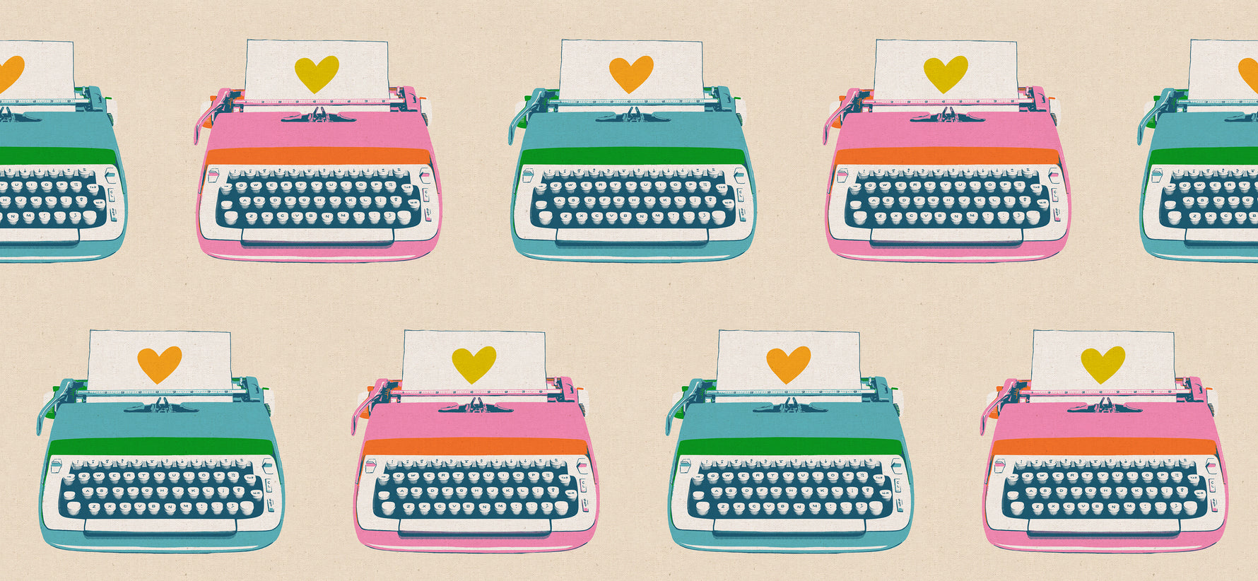 Best Day Ever || Typewriters Natural || Cotton Linen Canvas Half Yard