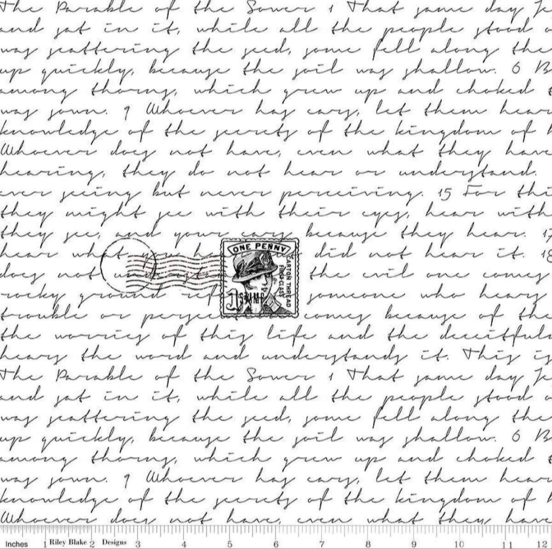 Sew Journal || Journaling Script White || Cotton Quilting Fabric