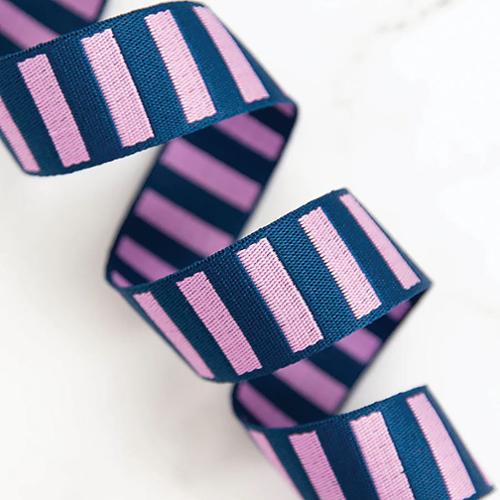 1.5" Webbing || Bold Stripe Web Navy/ Peony || Half Yard