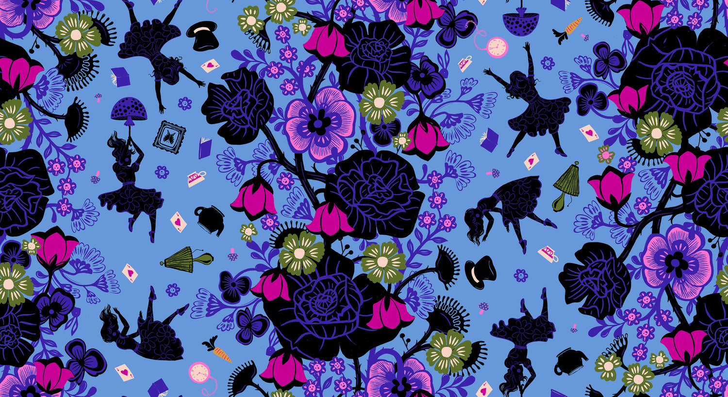 PREORDER Hello Alice || Rabbit Hole Lindley Blue || Cotton Quilting Fabric