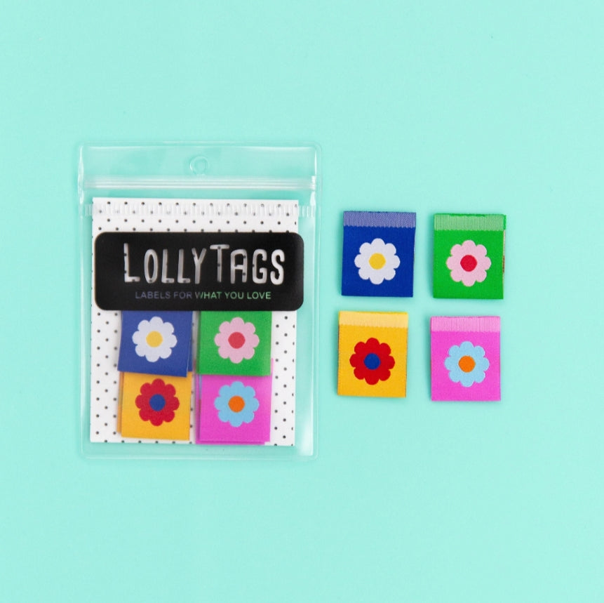 Fun Flowers Multipack Lolly Tags Labels || Pack of 8 Woven Labels