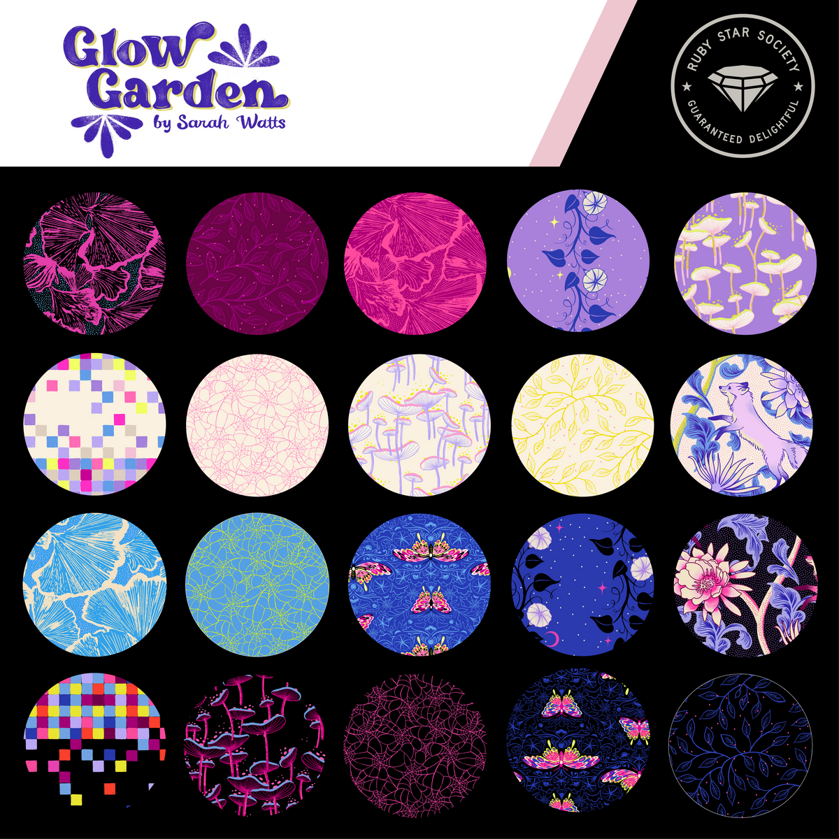 Glow Garden || 42 pc Mini Charm Pack || Cotton Quilting Fabric