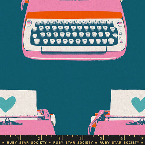 PREORDER Best Day Ever || Typewriters Teal || Cotton Linen Canvas Half Yard