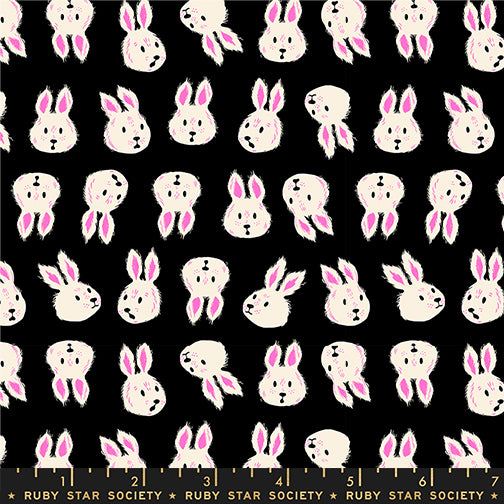 PREORDER Hello Alice || Rushing Rabbit Black || Cotton Quilting Fabric