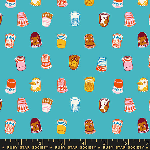 PREORDER 1-800-Notion || Thimbles Turquoise || Cotton Quilting Fabric