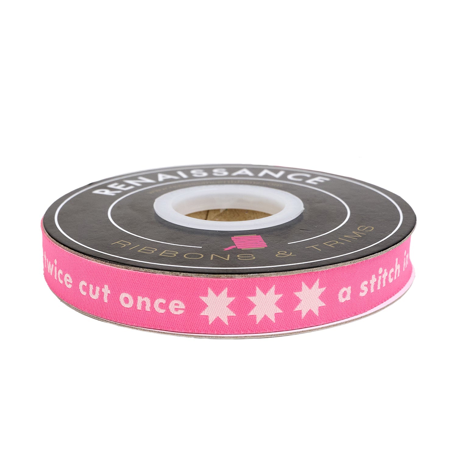 PREORDER Designer Renaissance Ribbons: Measure Twice Neon Pink 5/8" BTY