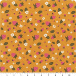 Joyful June || Strawberries Ochre || Cotton Quilting Fabric