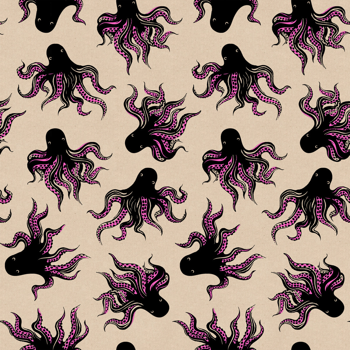 PREORDER Ink Shop || Mystery Food Neon Pink || Cotton Linen Canvas HALF YARD