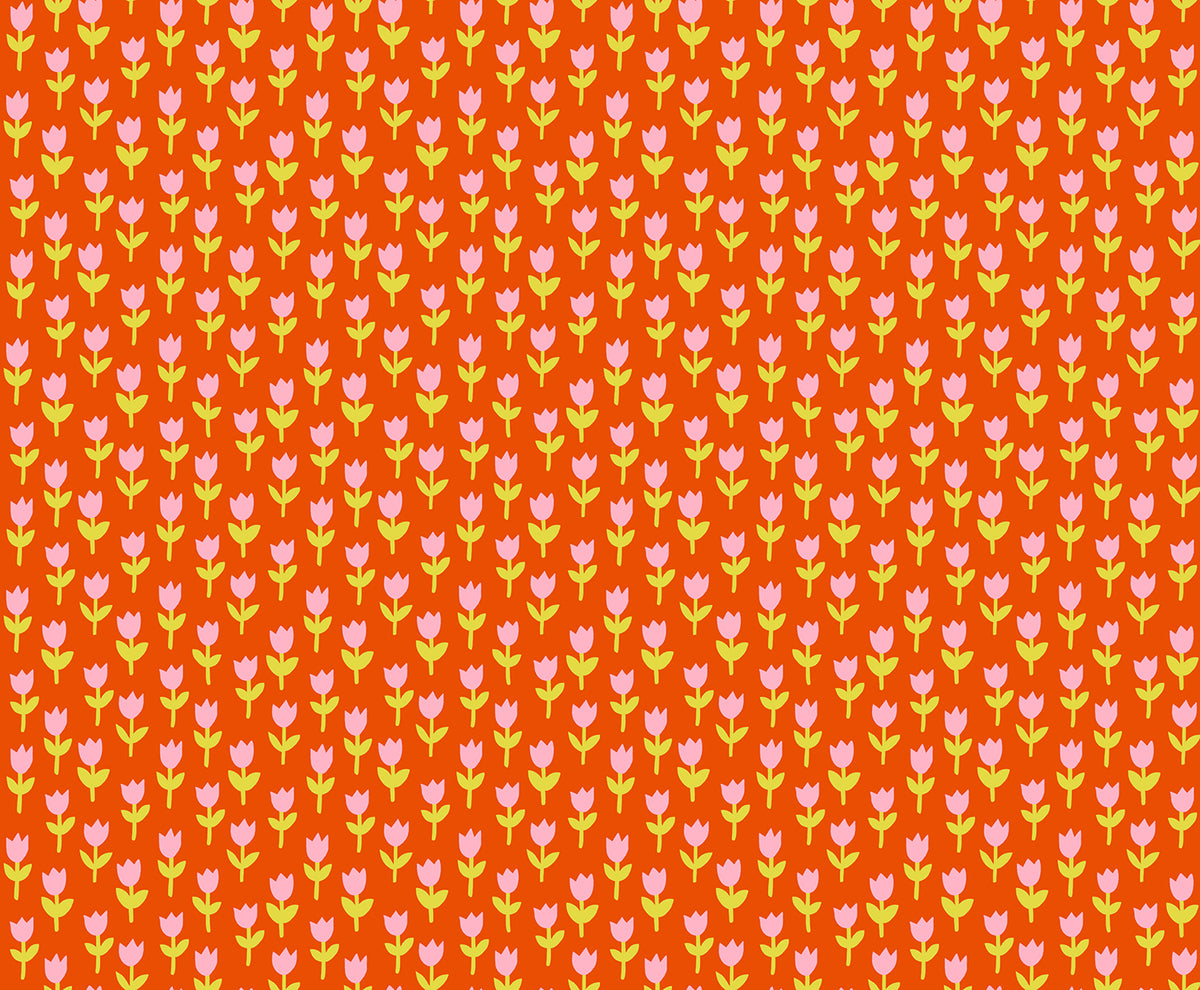 PREORDER 1-800-Calico || Tulips Warm Red || Cotton Quilting Fabric