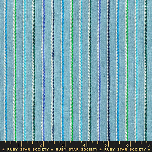 Warp and Weft Mystic Fable || Sketch Stripe Twist Weave Soft Blue || Cotton Woven Quilting Fabric
