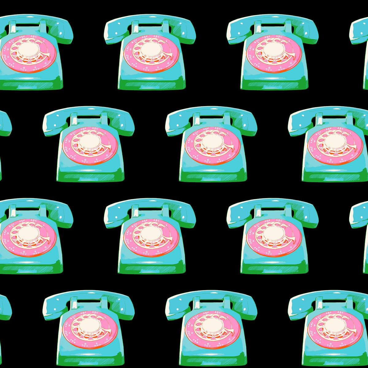 PREORDER Sparkle Mart || Telephones Black || Cotton Quilting Fabric