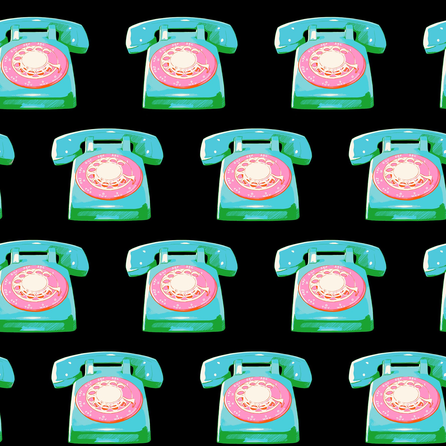 PREORDER Sparkle Mart || Telephones Black || Cotton Quilting Fabric