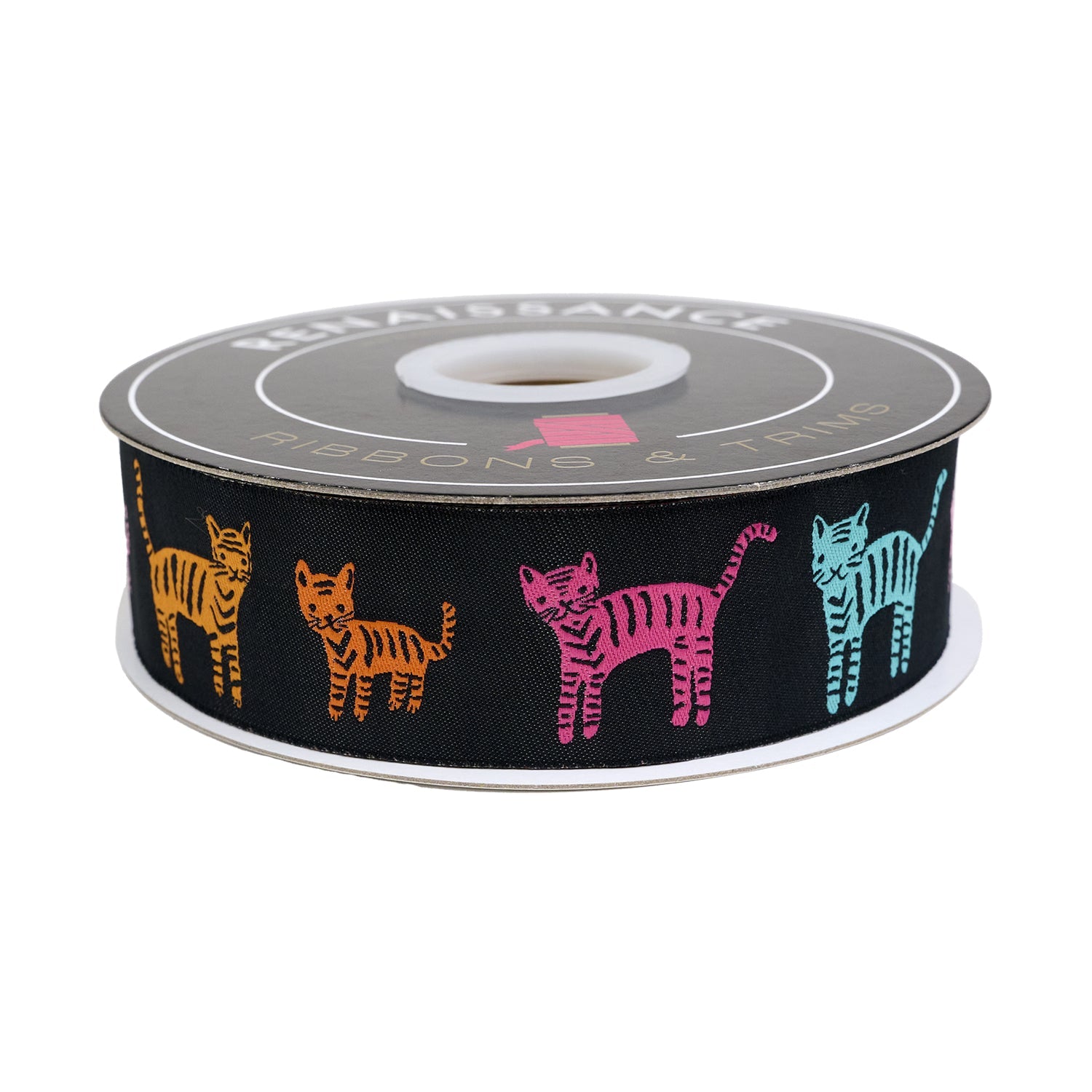 PREORDER Designer Renaissance Ribbons: Catnap Tiger Stripes Black 1.5" BTY