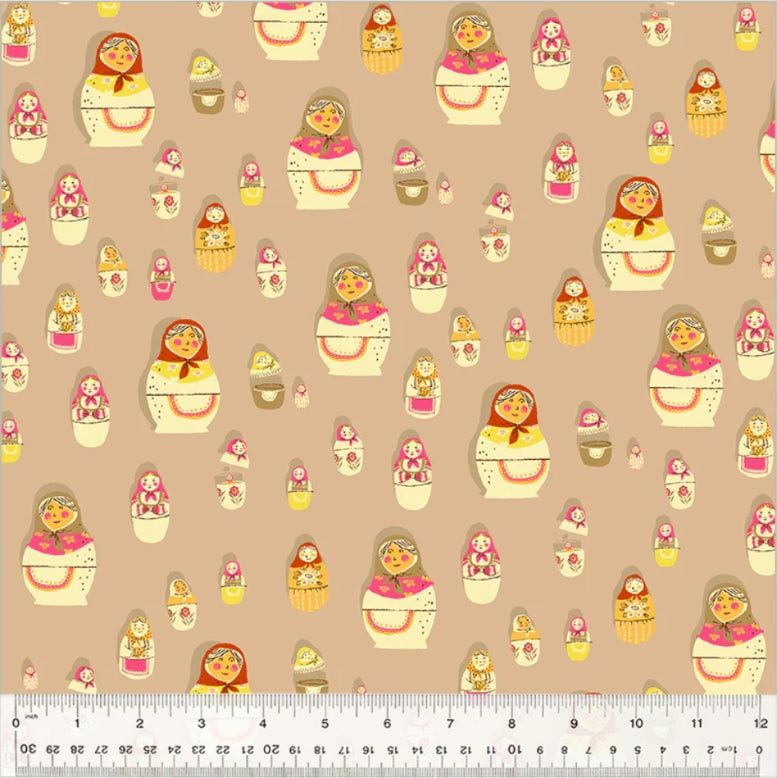 Heather Ross West Hill || Matryoshka Dolls Tan || Cotton Quilting Fabric
