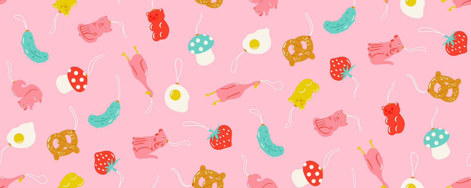 PREORDER MERRY HAPPY || Find the Pickle Melody Pink || Cotton Quilting Fabric
