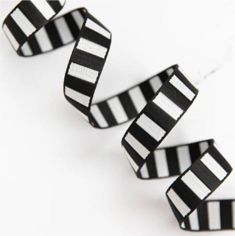 1" Webbing || Black/White Stripe || Stitch Supply Co. || Half Yard