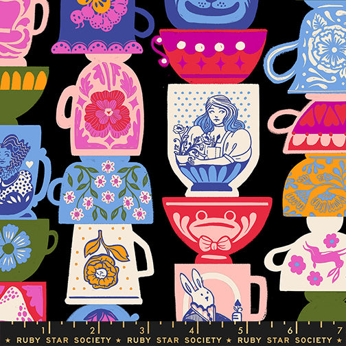 PREORDER Hello Alice || Tea Party Black || Cotton Quilting Fabric