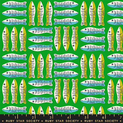 PREORDER 1-800-Calico || Little Sardines Verdant || Cotton Quilting Fabric