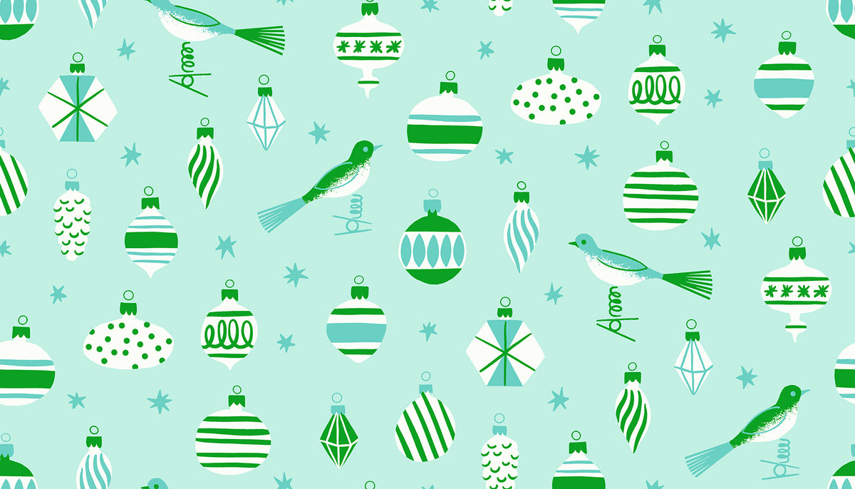 PREORDER MERRY HAPPY || Baubles Mint || Cotton Quilting Fabric